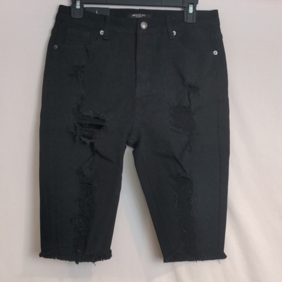 American Bazi Distressed Bermuda Shorts Black size Large - Picture 1 of 6